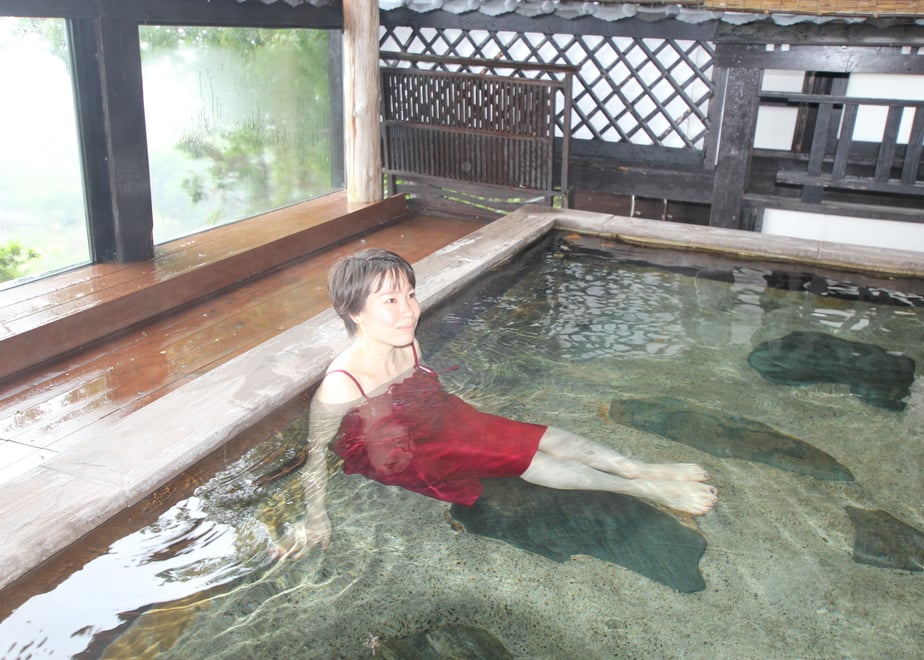 女性用湯浴み着ワインレッド（日本製）ワンピースタイプ エアクルーズ