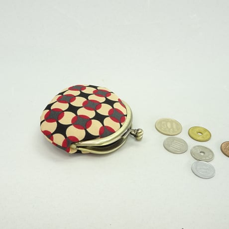 2.6寸丸小銭入れ　スムース　水玉フラワー　赤色　※口金色AG