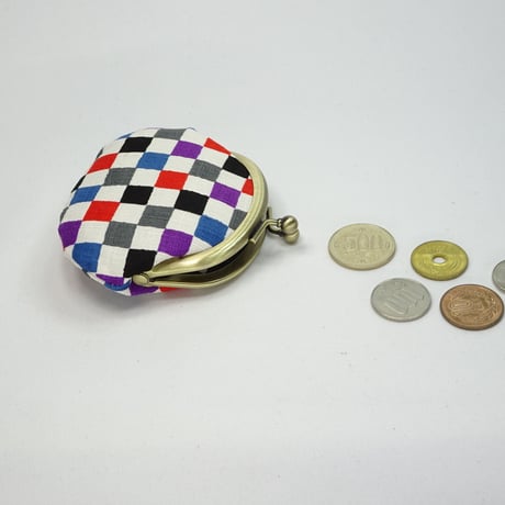 2.6寸丸小銭入れ　カラフル市松　青色