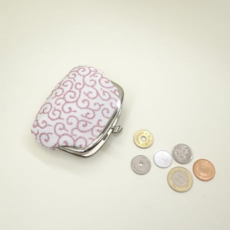 3.0寸タワラ玉小銭入れ　唐草（ちりめん）メタルピンク色　※口金：N色 タワラ玉