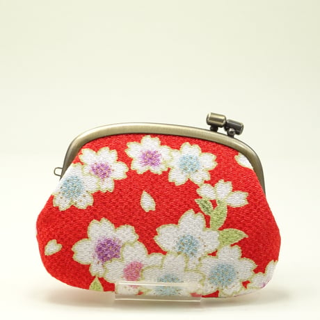 3.0寸タワラ玉横捻り小銭入れ　桜（ちりめん）赤色　※口金：AG色 タワラ玉