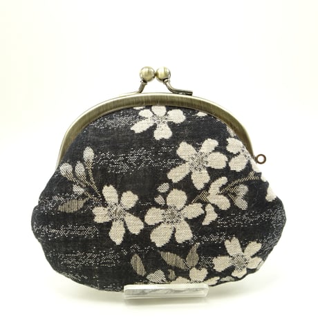 3.3寸丸小銭入れ　ジャガード　黒桜
