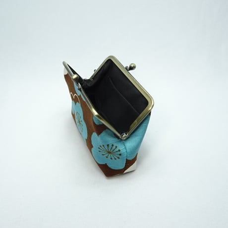 4.0寸角ポーチ　梅　青×茶色　※口金：AG色 丸玉