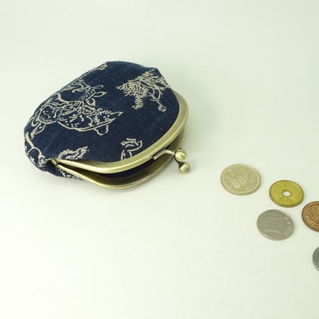 3.3寸丸小銭入れ　鳥獣戯画　紺抜染③　※口金：AG色 丸玉