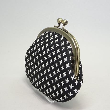 3.3寸丸小銭入れ　刺し子（ふくれ織）　※口金：AG色 丸玉