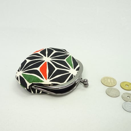 3.3寸丸小銭入れ　麻葉　黒色　※口金Ｂ