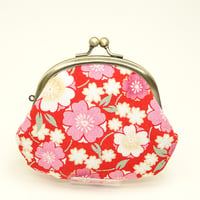 3.3寸丸小銭入れ　桜（ちりめん）赤色　※口金：AG色 丸玉