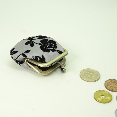 1.8寸豆小銭入れ　バラ（フロッキー）グレー色　※こけし玉