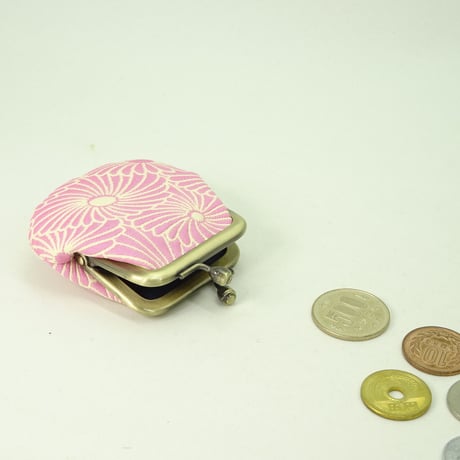 1.8寸豆小銭入れ　ふくれ織　菊づくし　ピンク色　※こけし玉