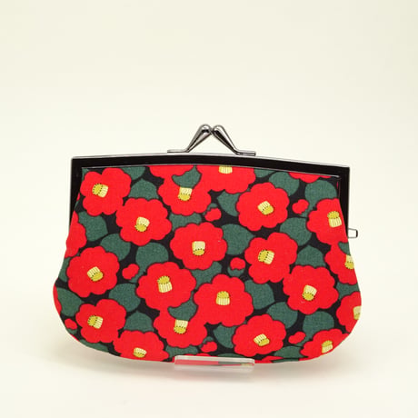 4.3寸角切親子財布　小椿　黒地色　※口金：B色