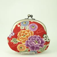 3.3寸丸小銭入れ　牡丹　エンジ色