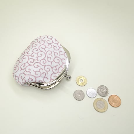 3.3寸丸小銭入れ　唐草（ちりめん）メタルピンク色　※口金：N色 丸玉