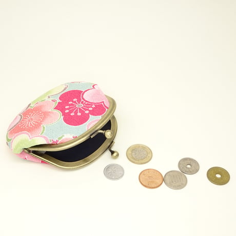 3.3寸丸小銭入れ　パステル梅（ちりめん）※口金：AG色 丸玉