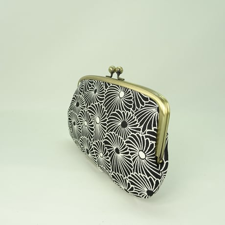 6.3寸親子長財布　菊づくし（ふくれ織）黒色　※口金：AG色