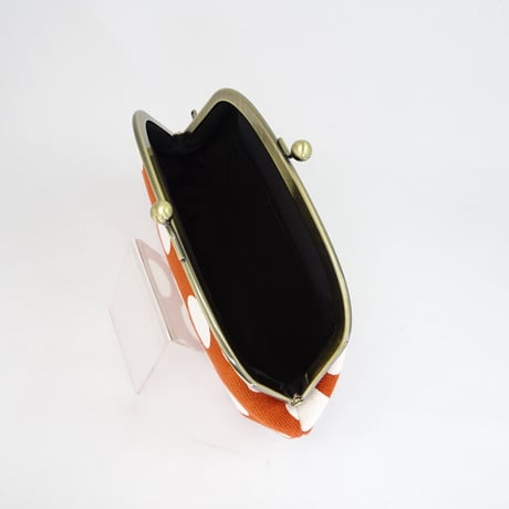 5.5寸クシポーチ　帆布　水玉　レンガ色