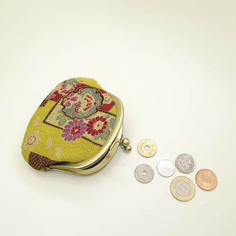 3.3寸丸小銭入れ　ちりめん　短冊　和花　黄色