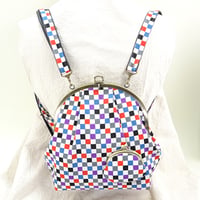 7.0寸 2WAYバッグ（リュック＆ショルダー）カラフル市松　青色　※口金：AG
