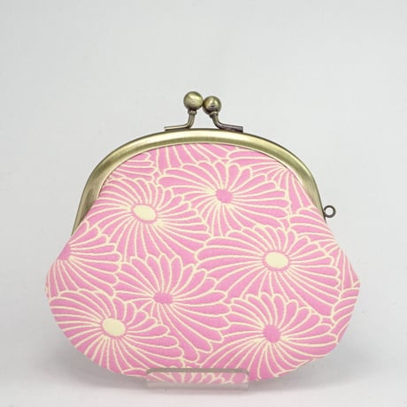 3.3寸丸小銭入れ　菊づくし（ふくれ織）ピンク色　※口金：AG色 丸玉
