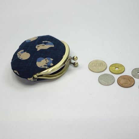 2.6寸丸小銭入れ　ねこ　紺抜染