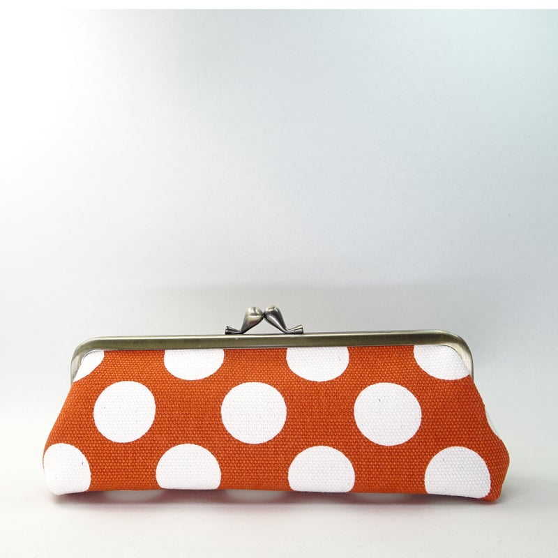 5.5寸ペンケース 帆布水玉 レンガ色 ふぐ玉 | まつひろ商店