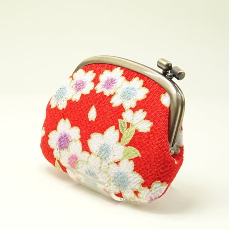 3.0寸タワラ玉横捻り小銭入れ　桜（ちりめん）赤色　※口金：AG色 タワラ玉