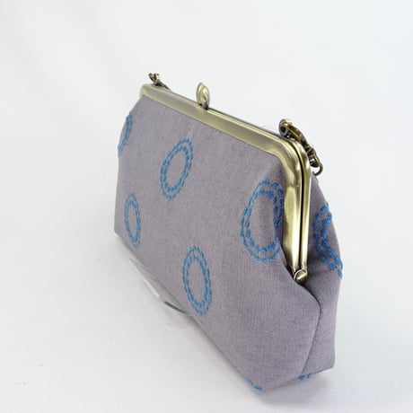 6.8寸碁石玉　ショルダーバッグ　刺繍　サークル　グレー色