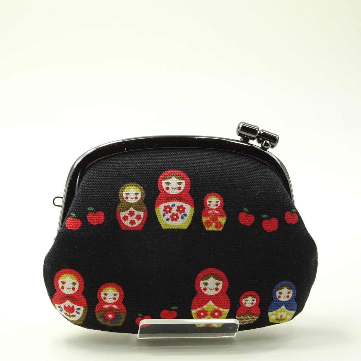3.0寸タワラ玉横捻り小銭入れ マトリョーシカ 黒色 ① ※口金B