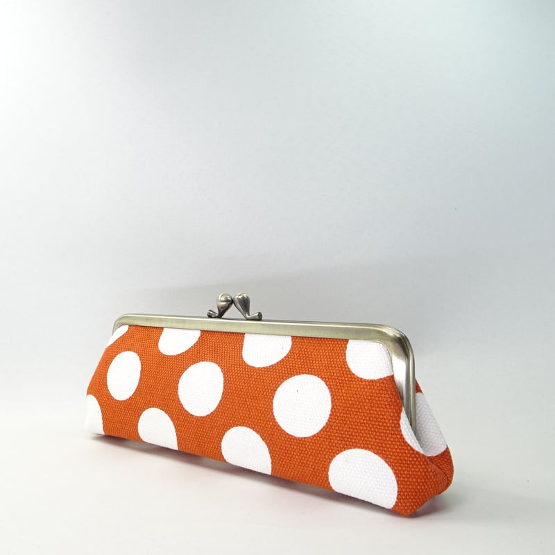 5.5寸ペンケース 帆布水玉 レンガ色 ふぐ玉 | まつひろ商店