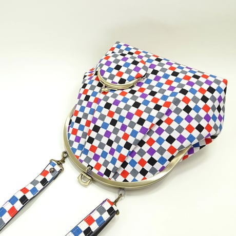 7.0寸 2WAYバッグ（リュック＆ショルダー）カラフル市松　青色　※口金：AG