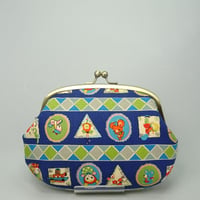 5.5寸クシポーチ　レトロ柄　青色