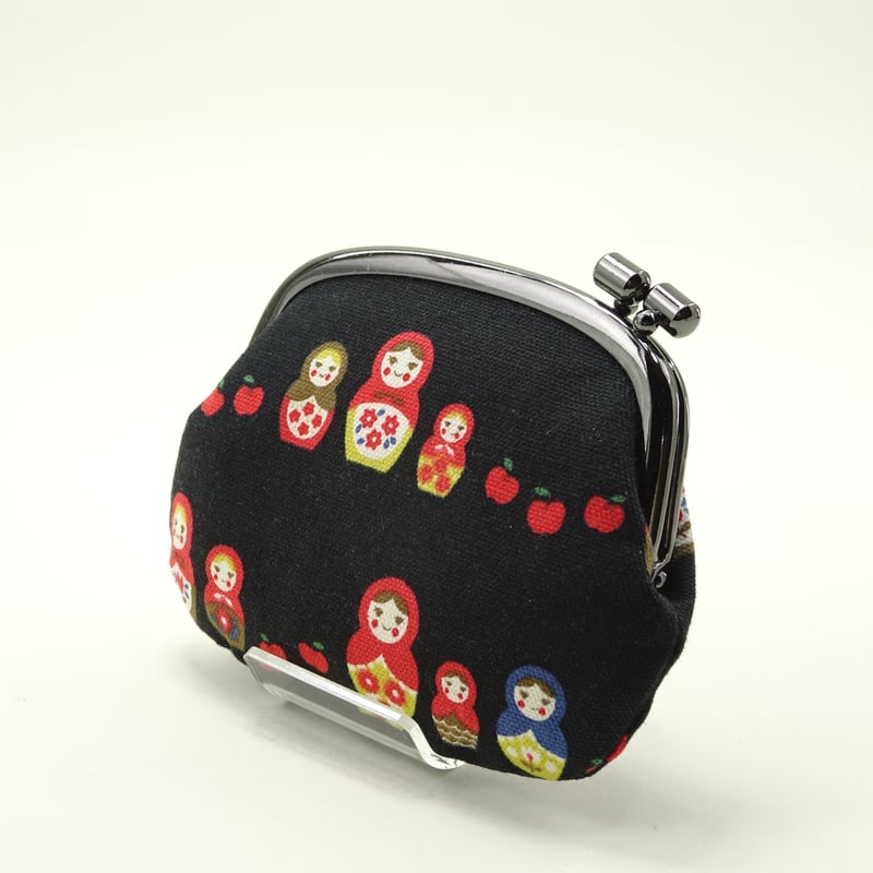 3.0寸タワラ玉横捻り小銭入れ マトリョーシカ 黒色 ① ※口金B