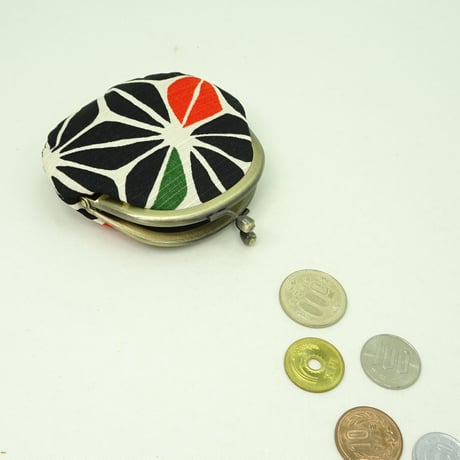 2.6寸丸小銭入れ　麻葉　黒色  ※口金：AG色 丸玉