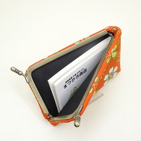 名刺カードケース　昭和レトロフラワー　オレンジ色