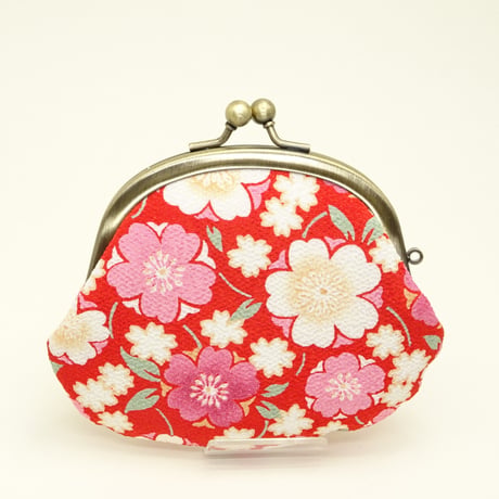 3.3寸丸小銭入れ　桜（ちりめん）赤色　※口金：AG色 丸玉