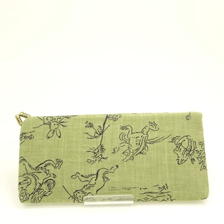 お札入れ　鳥獣戯画　抹茶色　※口金：AG色