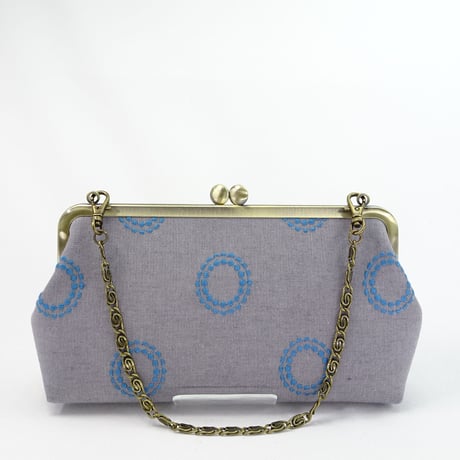 6.8寸碁石玉　ショルダーバッグ　刺繍　サークル　グレー色