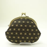 3.3寸丸小銭入れ　麻葉　黒×金色