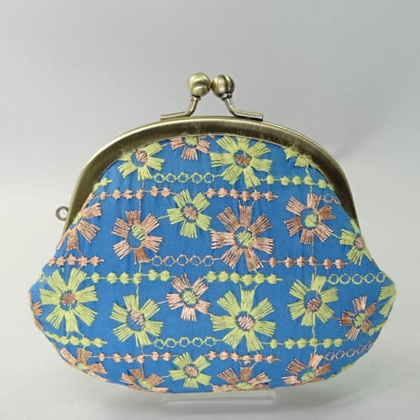 3.3寸丸小銭入れ　刺繍　ターコイズ色
