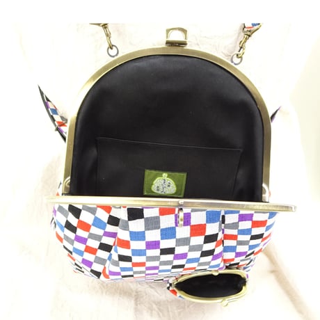 7.0寸 2WAYバッグ（リュック＆ショルダー）カラフル市松　青色　※口金：AG