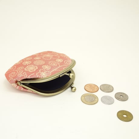 3.3寸丸小銭入れ　てんてん（ふくれ織）メタルピンク色　※口金：AG色 丸玉
