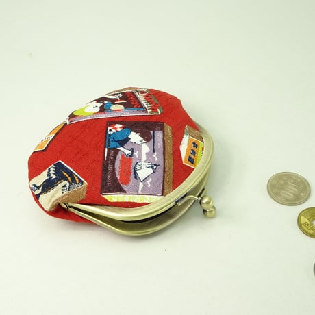 3.3寸丸小銭入れ　レトロマッチ　エンジ色