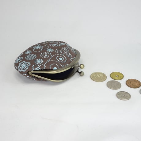 3.3寸丸小銭入れ　てんてん（ふくれ織）ブルーグレー色　※口金：AG色 丸玉