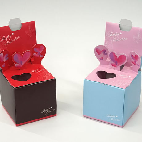 【PoppyBox】10cmキューブ型ボックス【1個】「バレンタイン（ブラウンｘレッド）」「ホワイトデー（ブルーｘピンク）」