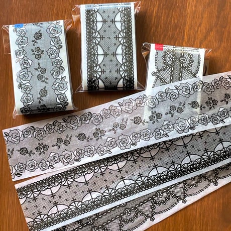 グラシンペーパーリボン｜480×60mm 20枚｜ブラック ホワイト ラッピング帯 紙帯 掛け紙 巻き帯 レース柄