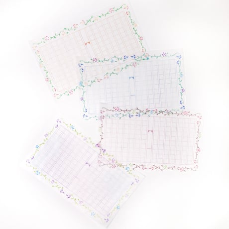 グラシン紙｜ミニ原稿用紙 花飾り｜透ける一筆箋 便箋 縦書き140文字詰