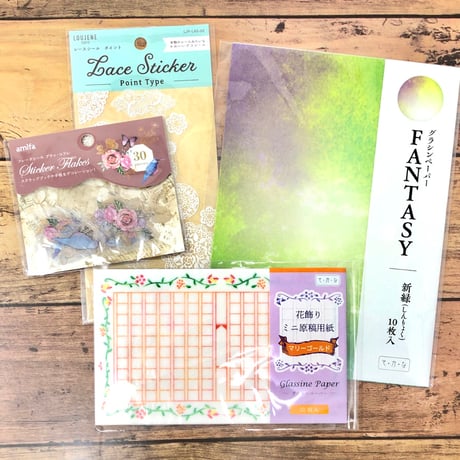 グラシン紙｜ミニ原稿用紙 花飾り｜透ける一筆箋 便箋 縦書き140文字詰