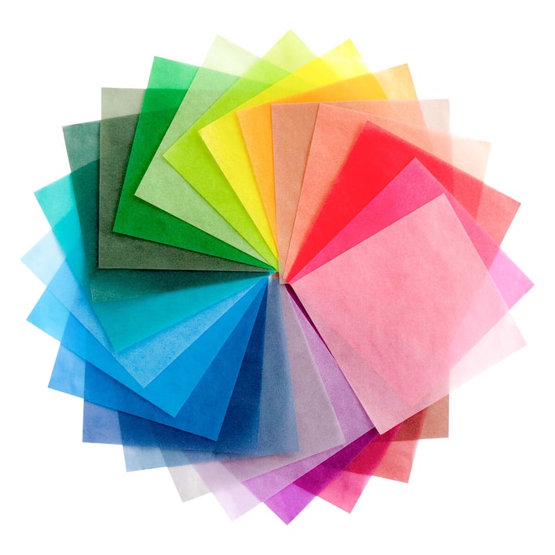 グラシン紙｜24色単色｜折り紙サイズ｜カラーデザインペーパー 半透明  