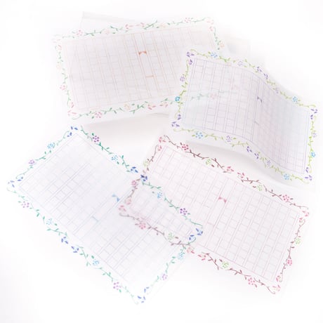 グラシン紙｜ミニ原稿用紙 花飾り｜透ける一筆箋 便箋 縦書き140文字詰