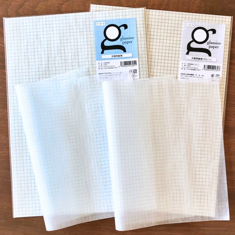 グラシン紙｜方眼紙柄｜A4｜ブルー グレー 透ける5mm方眼 文庫本ブック