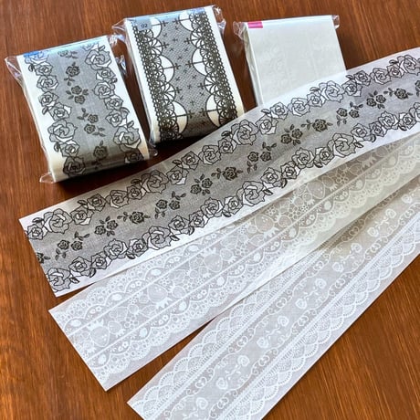 グラシンペーパーリボン｜480×60mm 20枚｜ブラック ホワイト ラッピング帯 紙帯 掛け紙 巻き帯 レース柄